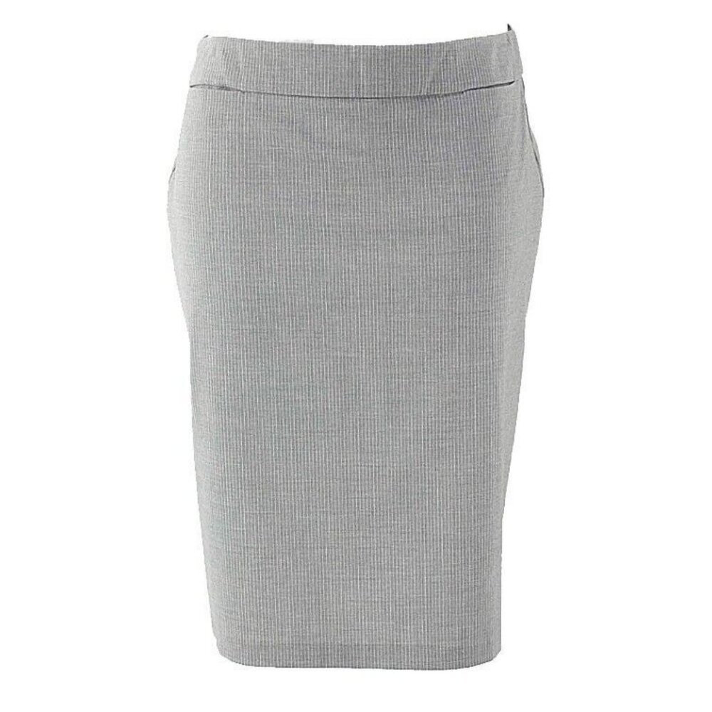 New York & Co. Sz 10 Gray White Pinstripe Poly Rayon Spandex Straight Skirt